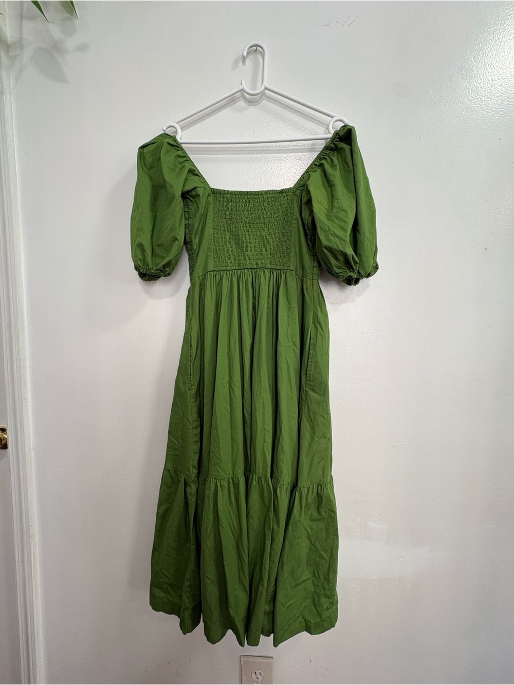 Abercrombie & Fitch Olive Green Puff-Sleeve Midi Dress